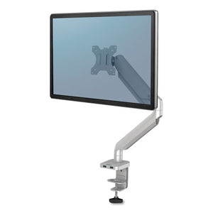 Fellowes® wholesale. Platinum Series Single Monitor Arm, For 27" Monitors, 360 Deg Rotation, 45 Deg Tilt, 180 Deg Pan, Silver, Supports 20 Lb. HSD Wholesale: Janitorial Supplies, Breakroom Supplies, Office Supplies.