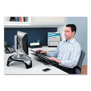 Fellowes® wholesale. Tilt 'n Slide Keyboard Manager With Comfort Glide, 19.5w X 11.5d, Black. HSD Wholesale: Janitorial Supplies, Breakroom Supplies, Office Supplies.