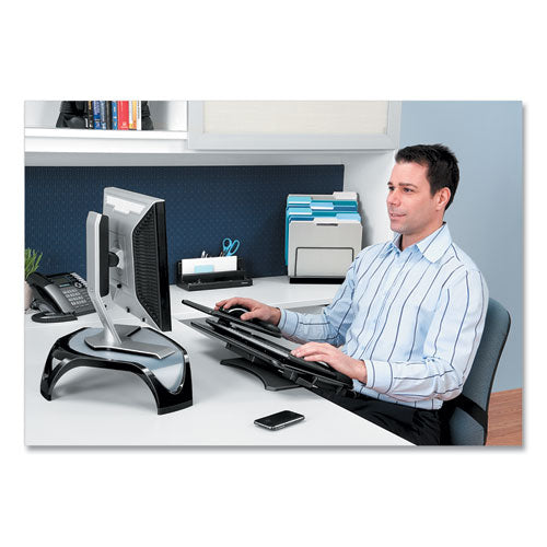 Fellowes® wholesale. Tilt 'n Slide Keyboard Manager With Comfort Glide, 19.5w X 11.5d, Black. HSD Wholesale: Janitorial Supplies, Breakroom Supplies, Office Supplies.