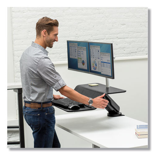 Fellowes® wholesale. Lotus Rt Sit-stand Workstation, 48" X 30" X 42.2" To 49.2", Black. HSD Wholesale: Janitorial Supplies, Breakroom Supplies, Office Supplies.
