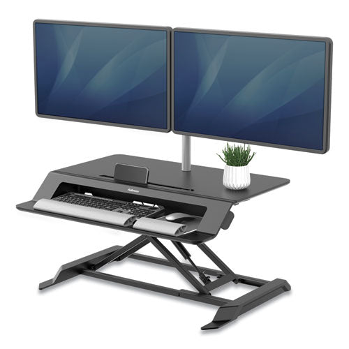 Fellowes® wholesale. Lotus Lt Sit-stand Workstation, 34.38" X 28.38" X 7.62", Black. HSD Wholesale: Janitorial Supplies, Breakroom Supplies, Office Supplies.