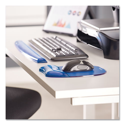 Fellowes® wholesale. Gel Crystals Keyboard Wrist Rest, 18.5" X 2.25", Blue. HSD Wholesale: Janitorial Supplies, Breakroom Supplies, Office Supplies.