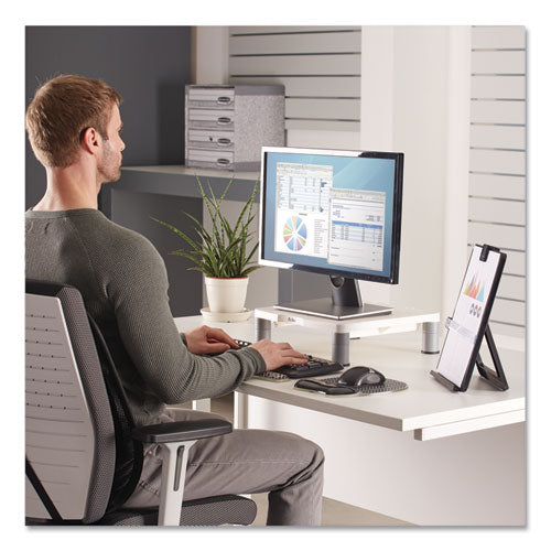 Fellowes® wholesale. Standard Monitor Riser, For 21" Monitors, 13.38" X 13.63" X 2" To 4", Platinum-graphite, Supports 60 Lbs. HSD Wholesale: Janitorial Supplies, Breakroom Supplies, Office Supplies.