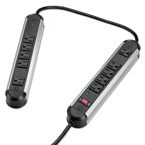 Fellowes® wholesale. Split Metal Surge Protector, 10 Outlets, 6 Ft Cord, 1250 Joules, Black-silver. HSD Wholesale: Janitorial Supplies, Breakroom Supplies, Office Supplies.