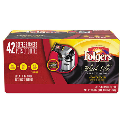 Folgers® wholesale. Coffee, Black Silk, 1.4 Oz Packet, 42-carton. HSD Wholesale: Janitorial Supplies, Breakroom Supplies, Office Supplies.