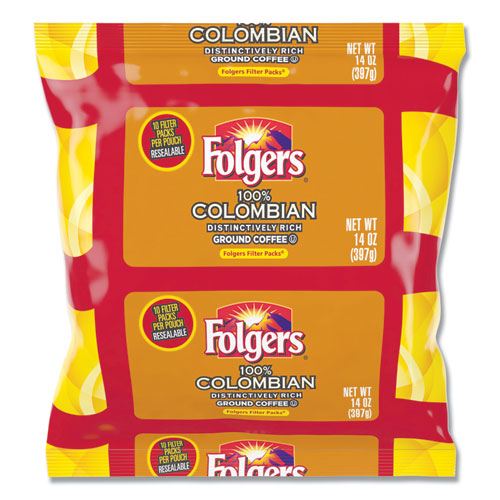Folgers® wholesale. Coffee Filter Packs, 100% Colombian, 1.4 Oz Pack, 40-carton. HSD Wholesale: Janitorial Supplies, Breakroom Supplies, Office Supplies.