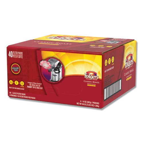 Folgers® wholesale. Coffee Filter Packs, Classic Roast, 1.4 Oz Pack, 40-carton. HSD Wholesale: Janitorial Supplies, Breakroom Supplies, Office Supplies.