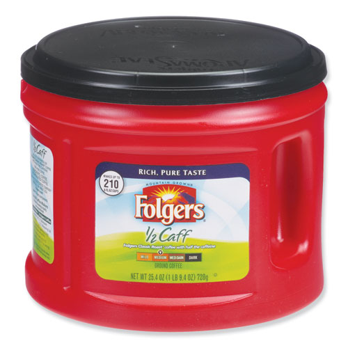 Folgers® wholesale. Coffee, Half Caff, 25.4 Oz Canister, 6-carton. HSD Wholesale: Janitorial Supplies, Breakroom Supplies, Office Supplies.