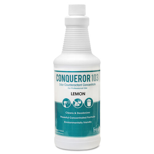 Fresh Products wholesale. Conqueror 103 Odor Counteractant Concentrate, Lemon, 32 Oz Bottle, 12-carton. HSD Wholesale: Janitorial Supplies, Breakroom Supplies, Office Supplies.