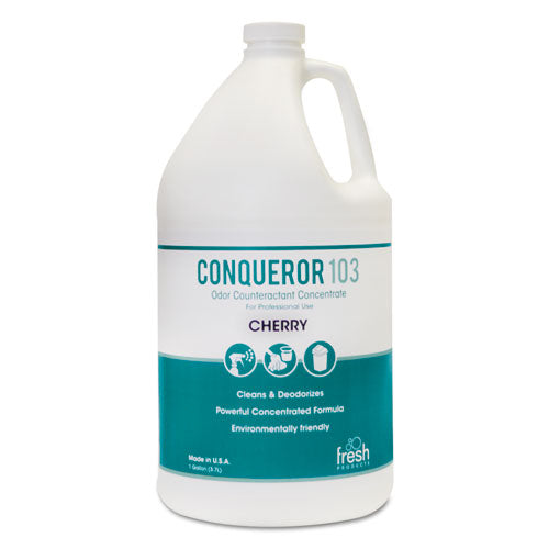 Fresh Products wholesale. Conqueror 103 Odor Counteractant Concentrate, Cherry, 1 Gal Bottle, 4-carton. HSD Wholesale: Janitorial Supplies, Breakroom Supplies, Office Supplies.