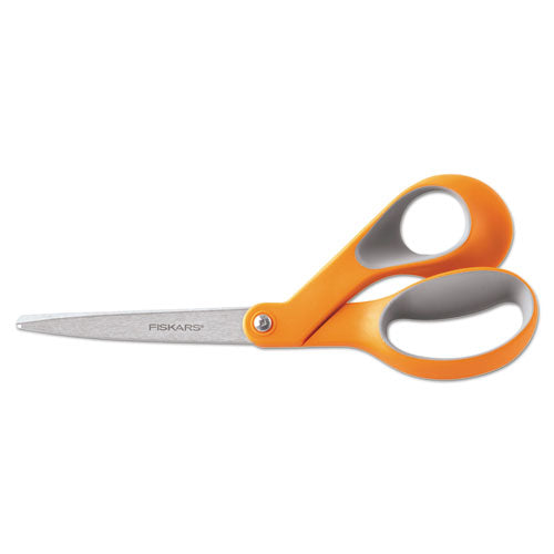 Fiskars® wholesale. Home And Office Scissors, 8" Long, 3.5" Cut Length, Orange-gray Offset Handle. HSD Wholesale: Janitorial Supplies, Breakroom Supplies, Office Supplies.