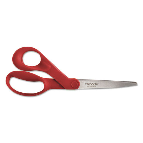 Fiskars® wholesale. Our Finest Left-hand Scissors, 8" Long, 3.3" Cut Length, Red Offset Handle. HSD Wholesale: Janitorial Supplies, Breakroom Supplies, Office Supplies.
