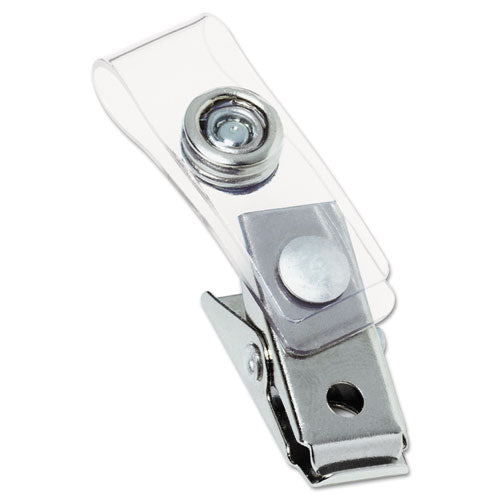 Swingline® GBC® wholesale. Badge Clips W-plastic Straps, 0.5" X 1.5", Silver, 100-box. HSD Wholesale: Janitorial Supplies, Breakroom Supplies, Office Supplies.