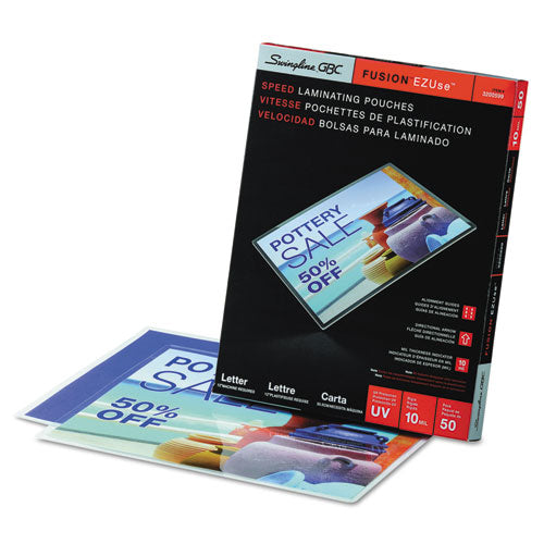 GBC® wholesale. Ezuse Thermal Laminating Pouches, 10 Mil, 9" X 11.5", Gloss Clear, 50-box. HSD Wholesale: Janitorial Supplies, Breakroom Supplies, Office Supplies.