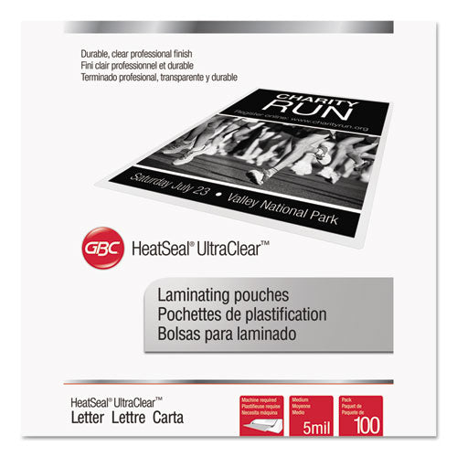 GBC® wholesale. Ultraclear Thermal Laminating Pouches, 5 Mil, 9" X 11.5", Gloss Clear, 100-box. HSD Wholesale: Janitorial Supplies, Breakroom Supplies, Office Supplies.