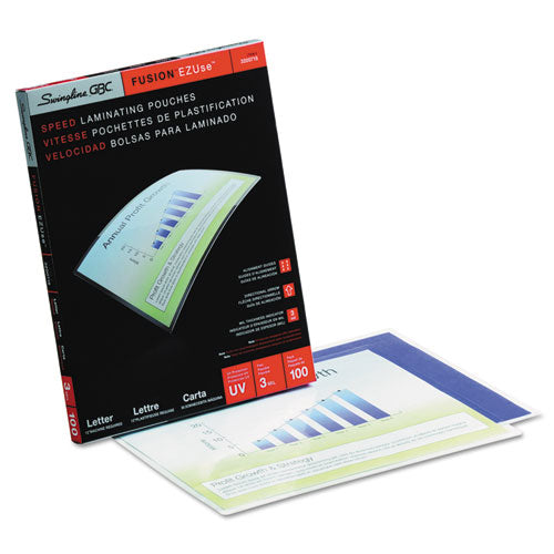 GBC® wholesale. Ezuse Thermal Laminating Pouches, 3 Mil, 9" X 11.5", Gloss Clear, 100-box. HSD Wholesale: Janitorial Supplies, Breakroom Supplies, Office Supplies.