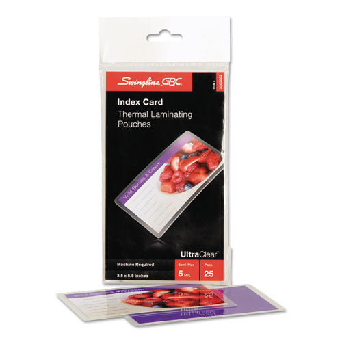 GBC® wholesale. Ultraclear Thermal Laminating Pouches, 5 Mil, 5.5" X 3.5", Gloss Clear, 25-pack. HSD Wholesale: Janitorial Supplies, Breakroom Supplies, Office Supplies.