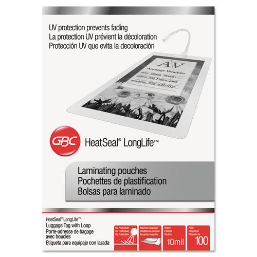 GBC® wholesale. Longlife Thermal Laminating Pouches, 10 Mil, 2.5" X 4.25", Gloss Clear, 100-box. HSD Wholesale: Janitorial Supplies, Breakroom Supplies, Office Supplies.