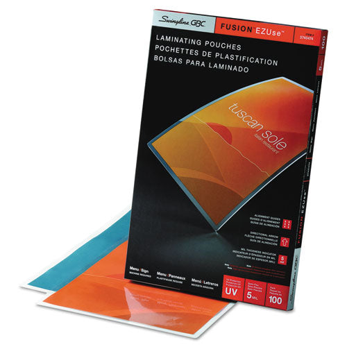 GBC® wholesale. Ezuse Thermal Laminating Pouches, 5 Mil, 11.5" X 17.5", Gloss Clear, 100-box. HSD Wholesale: Janitorial Supplies, Breakroom Supplies, Office Supplies.
