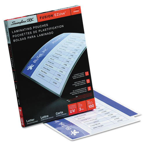 GBC® wholesale. Ezuse Thermal Laminating Pouches, 3 Mil, 9" X 11.5", Gloss Clear, 100-box. HSD Wholesale: Janitorial Supplies, Breakroom Supplies, Office Supplies.