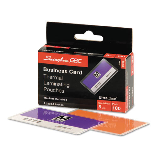 GBC® wholesale. Ultraclear Thermal Laminating Pouches, 5 Mil, 3.69" X 2.19", Gloss Clear, 100-box. HSD Wholesale: Janitorial Supplies, Breakroom Supplies, Office Supplies.