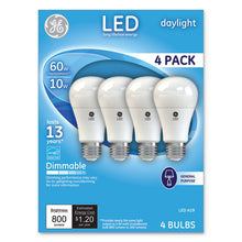 Load image into Gallery viewer, GE wholesale. Led Daylight A19 Dimmable Light Bulb, 10 W, 4-pack. HSD Wholesale: Janitorial Supplies, Breakroom Supplies, Office Supplies.