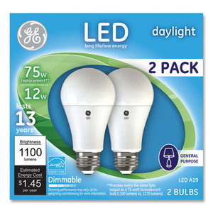 GE wholesale. 75w Led Bulbs, 12 W, A19 Bulb, Daylight, 2-pack. HSD Wholesale: Janitorial Supplies, Breakroom Supplies, Office Supplies.