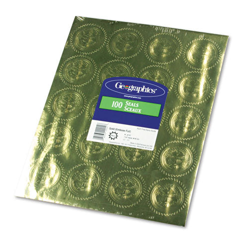 Geographics® wholesale. Self-adhesive Embossed Seals, 2" Dia., Gold, 20-sheet, 5 Sheets-pack. HSD Wholesale: Janitorial Supplies, Breakroom Supplies, Office Supplies.