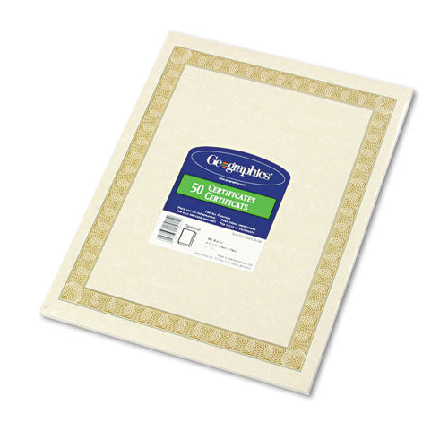 Geographics® wholesale. Parchment Paper Certificates, 8-1-2 X 11, Natural Diplomat Border, 50-pack. HSD Wholesale: Janitorial Supplies, Breakroom Supplies, Office Supplies.