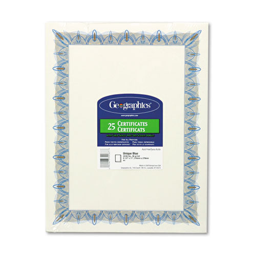 Geographics® wholesale. Award Certificates W-gold Seals, 8-1-2 X 11, Unique Blue Border, 25-pack. HSD Wholesale: Janitorial Supplies, Breakroom Supplies, Office Supplies.