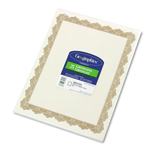 Geographics® wholesale. Parchment Paper Certificates, 8-1-2 X 11, Optima Gold Border, 25-pack. HSD Wholesale: Janitorial Supplies, Breakroom Supplies, Office Supplies.