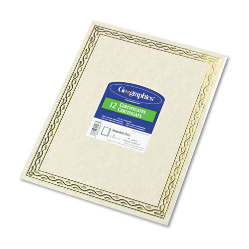 Geographics® wholesale. Foil Stamped Award Certificates, 8-1-2 X 11, Gold Serpentine Border, 12-pack. HSD Wholesale: Janitorial Supplies, Breakroom Supplies, Office Supplies.