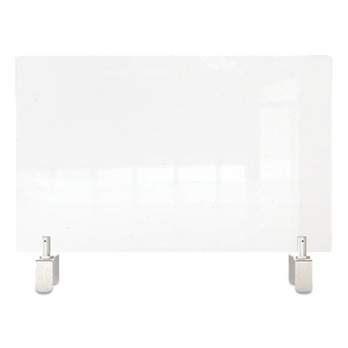 Ghent wholesale. Clear Partition Extender With Attached Clamp, 29 X 3.88 X 18, Thermoplastic Sheeting. HSD Wholesale: Janitorial Supplies, Breakroom Supplies, Office Supplies.