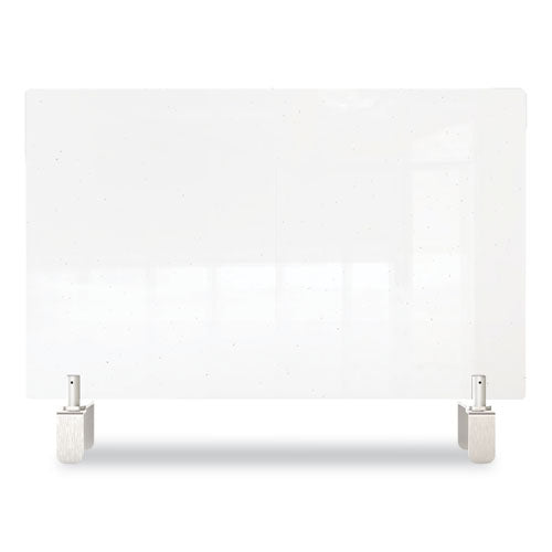 Ghent wholesale. Clear Partition Extender With Attached Clamp, 42 X 3.88 X 18, Thermoplastic Sheeting. HSD Wholesale: Janitorial Supplies, Breakroom Supplies, Office Supplies.