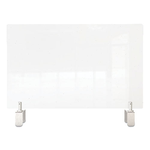 Ghent wholesale. Clear Partition Extender With Attached Clamp, 29 X 3.88 X 24, Thermoplastic Sheeting. HSD Wholesale: Janitorial Supplies, Breakroom Supplies, Office Supplies.