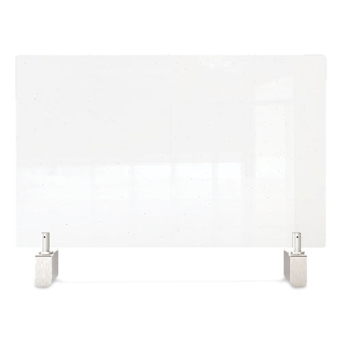 Ghent wholesale. Clear Partition Extender With Attached Clamp, 36 X 3.88 X 30, Thermoplastic Sheeting. HSD Wholesale: Janitorial Supplies, Breakroom Supplies, Office Supplies.