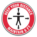 Accuform® wholesale. Slip-gard Social Distance Floor Signs, 12" Circle, "keep Your Distance Maintain 6 Ft", Human-arrows, Red-white, 25-pack. HSD Wholesale: Janitorial Supplies, Breakroom Supplies, Office Supplies.
