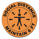Accuform® wholesale. Slip-gard Social Distance Floor Signs, 12" Circle, "social Distance Maintain 6 Ft", Human-arrows, Orange, 25-pack. HSD Wholesale: Janitorial Supplies, Breakroom Supplies, Office Supplies.
