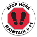 Accuform® wholesale. Slip-gard Social Distance Floor Signs, 17" Circle, "stop Here Maintain 6 Ft", Footprint, Red-white, 25-pack. HSD Wholesale: Janitorial Supplies, Breakroom Supplies, Office Supplies.