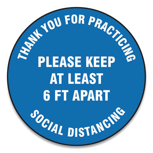 Accuform® wholesale. Slip-gard Floor Signs, 12" Circle, "thank You For Practicing Social Distancing Please Keep At Least 6 Ft Apart", Blue, 25-pk. HSD Wholesale: Janitorial Supplies, Breakroom Supplies, Office Supplies.