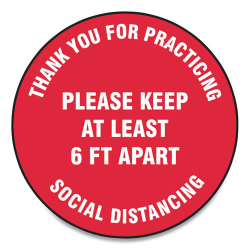 Accuform® wholesale. Slip-gard Floor Signs, 17" Circle, "thank You For Practicing Social Distancing Please Keep At Least 6 Ft Apart", Red, 25-pack. HSD Wholesale: Janitorial Supplies, Breakroom Supplies, Office Supplies.