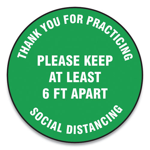 Accuform® wholesale. Slip-gard Floor Signs, 12" Circle, "thank You For Practicing Social Distancing Please Keep At Least 6 Ft Apart", Green, 25-pk. HSD Wholesale: Janitorial Supplies, Breakroom Supplies, Office Supplies.