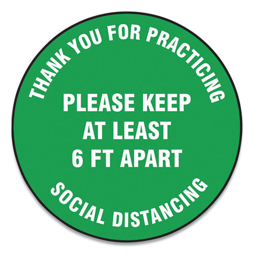 Accuform® wholesale. Slip-gard Floor Signs, 17" Circle, "thank You For Practicing Social Distancing Please Keep At Least 6 Ft Apart", Green, 25-pk. HSD Wholesale: Janitorial Supplies, Breakroom Supplies, Office Supplies.