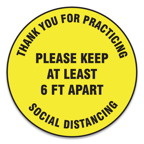 Accuform® wholesale. Slip-gard Floor Signs, 12" Circle,"thank You For Practicing Social Distancing Please Keep At Least 6 Ft Apart", Yellow, 25-pk. HSD Wholesale: Janitorial Supplies, Breakroom Supplies, Office Supplies.