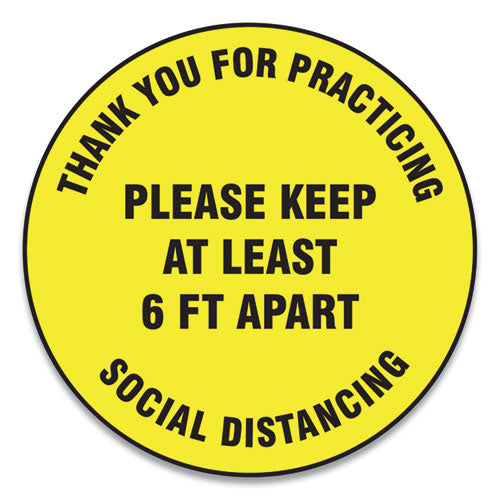 Accuform® wholesale. Slip-gard Floor Signs, 17" Circle,"thank You For Practicing Social Distancing Please Keep At Least 6 Ft Apart", Yellow, 25-pk. HSD Wholesale: Janitorial Supplies, Breakroom Supplies, Office Supplies.