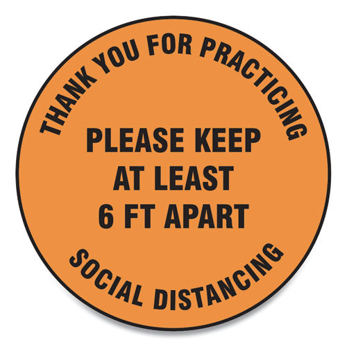 Accuform® wholesale. Slip-gard Floor Signs, 12" Circle,"thank You For Practicing Social Distancing Please Keep At Least 6 Ft Apart", Orange, 25-pk. HSD Wholesale: Janitorial Supplies, Breakroom Supplies, Office Supplies.