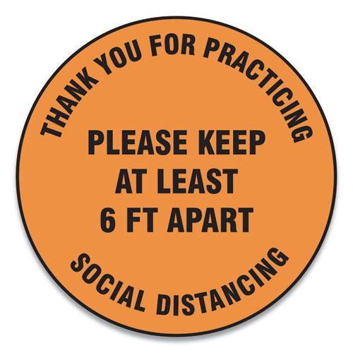Accuform® wholesale. Slip-gard Floor Signs, 17" Circle,"thank You For Practicing Social Distancing Please Keep At Least 6 Ft Apart", Orange, 25-pk. HSD Wholesale: Janitorial Supplies, Breakroom Supplies, Office Supplies.