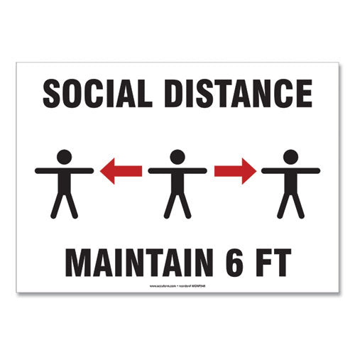 Accuform® wholesale. Social Distance Signs, Wall, 14 X 10, "social Distance Maintain 6 Ft", 3 Humans-arrows, White, 10-pack. HSD Wholesale: Janitorial Supplies, Breakroom Supplies, Office Supplies.