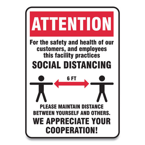 Accuform® wholesale. Social Distance Signs, Wall, 7 X 10, Customers And Employees Distancing, Humans-arrows, Red-white, 10-pack. HSD Wholesale: Janitorial Supplies, Breakroom Supplies, Office Supplies.