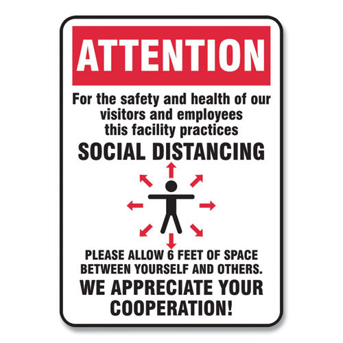 Accuform® wholesale. Social Distance Signs, Wall, 7 X 10, Visitors And Employees Distancing, Humans-arrows, Red-white, 10-pack. HSD Wholesale: Janitorial Supplies, Breakroom Supplies, Office Supplies.